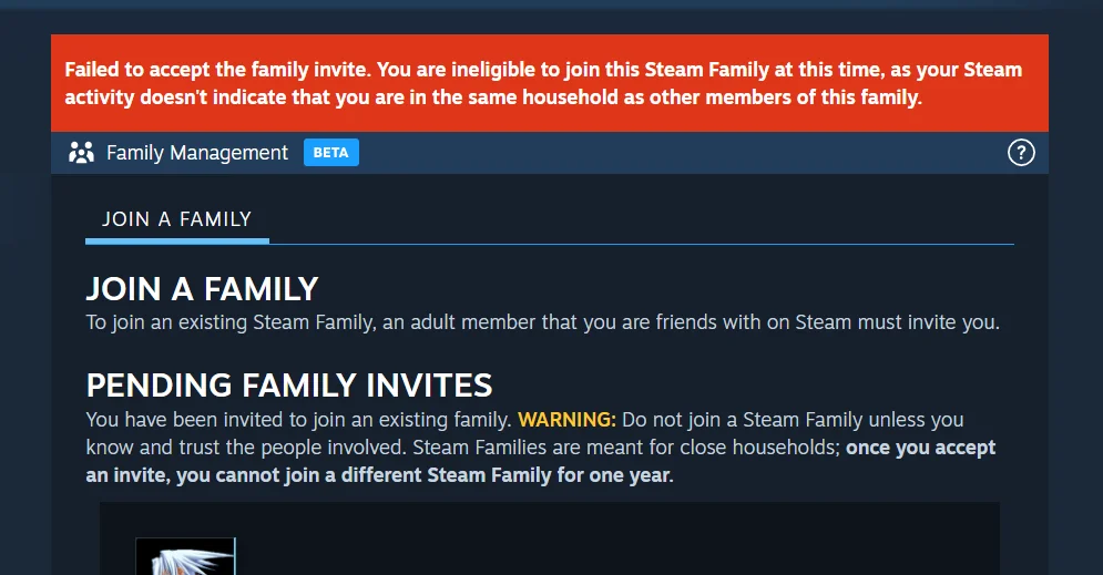 Fix “You Are Ineligible to Join This Steam Family” Error