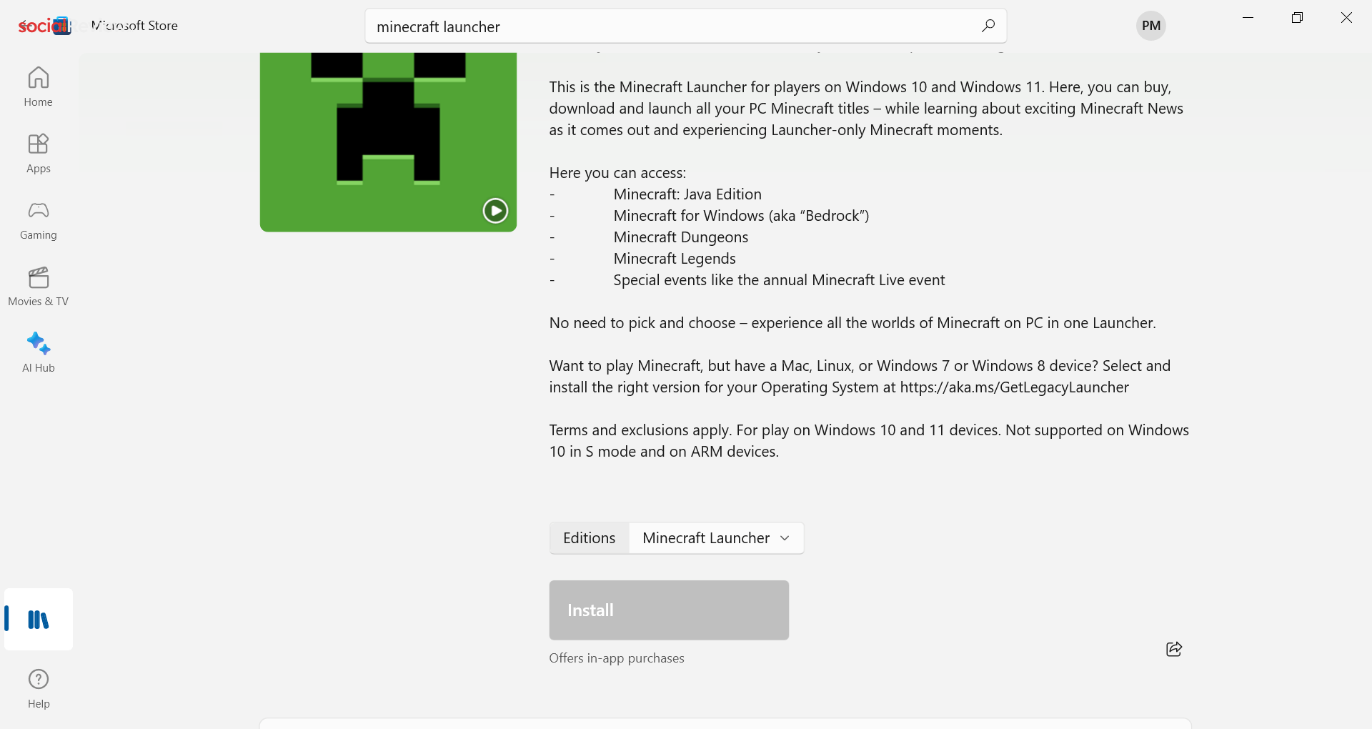 Home Minecraft Launcher Not Downloading from Microsoft Store